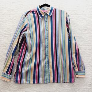 Blouse Button-Up Long Sleeve Stripe Preppy Academia Office Quiet Luxury Y2K Sz 8